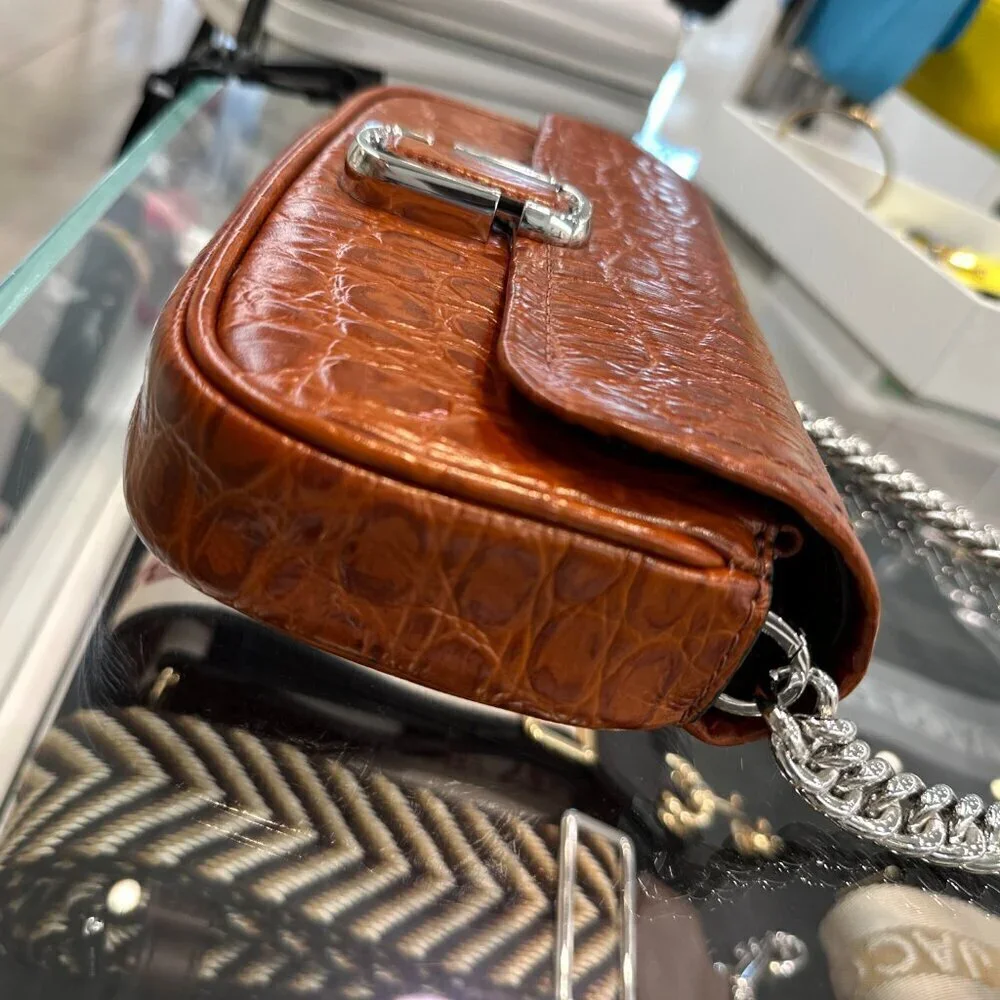 NWT! New Marc Jacobs J Marc Mini Shoulder Bag -Croc-embossed Leather Cognac 3way